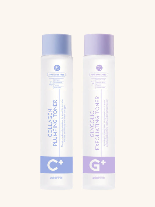 OOTD Collagen Plumping Toner 250mL + Glycolic Exfoliating Toner 250mL